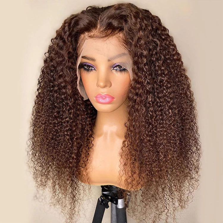 Châtaigne Espagnole Bouclée HD Transparent Lace Front Perruques Deep Hairline 100% Cheveux Humains -Amanda Hair