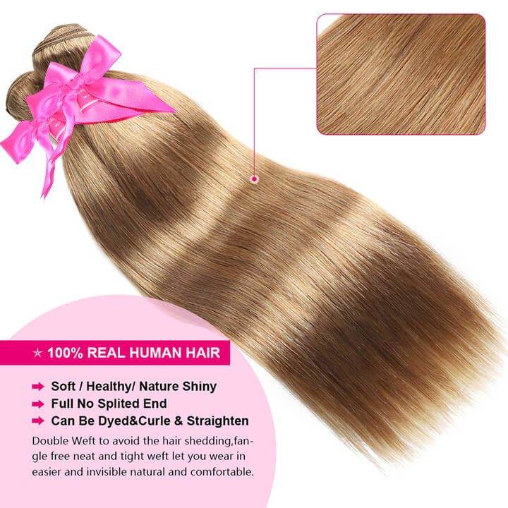 Cheveux raides 3 faisceaux avec fermeture à lacet Honey Blonde Cheveux humains brésiliens Honey Blonde #27-AmandaHair 