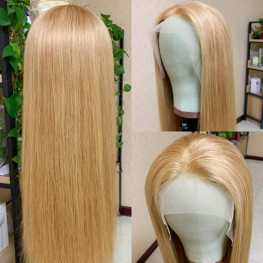 Honey Blonde #27 Straight 4x4/5x5/13x4 Lace Closure/Frontal Transaparent Pelucas 150%/180% Density HD Lace Pelucas Pre-arrancadas con Baby Hair