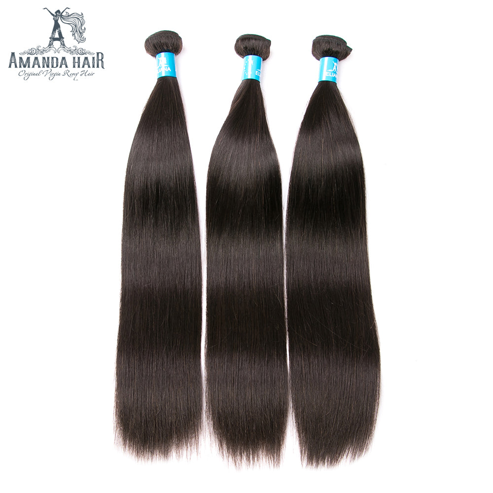 Amanda Peruvian Straight Hair 3 Bundles With 13*4 Lace Frontal 9A Grade 100% Unprocessed Human Hair No Tangles