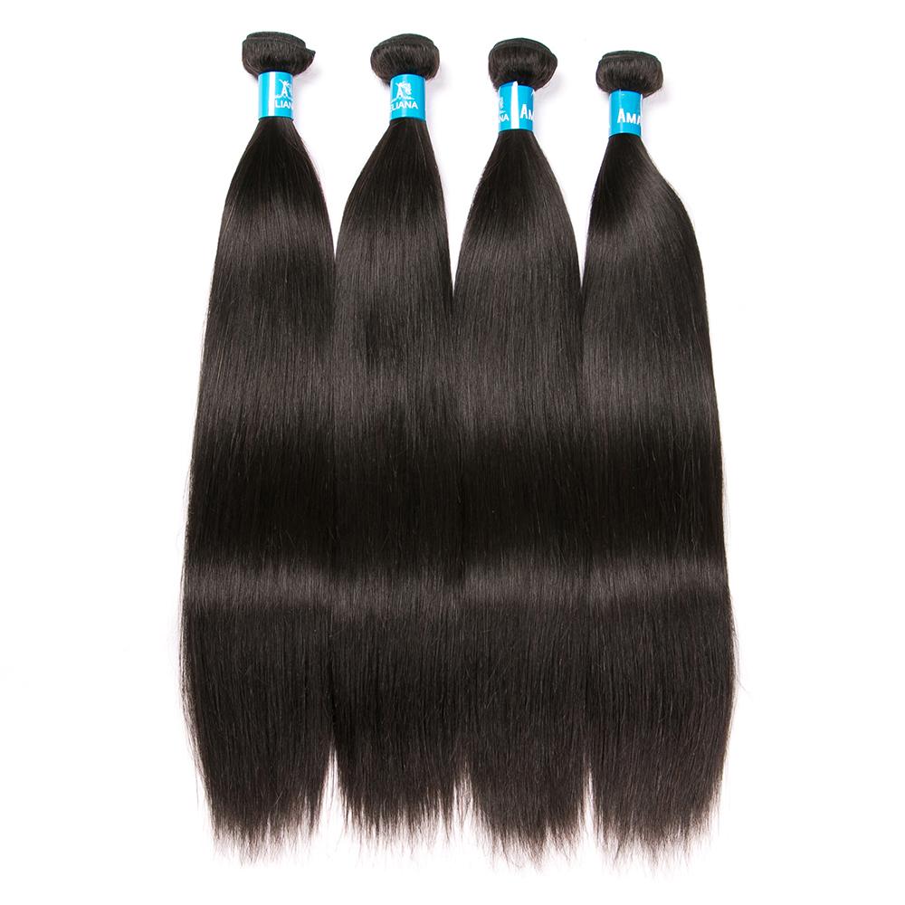 Cabello lacio brasileño 4 paquetes con 13 * 4 Frontal de encaje 9A Grado 100% cabello humano sin procesar - Amanda Hair 