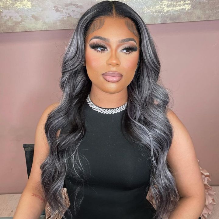 Highlights  Golden Grey Mix Transparent Lace Front Wigs Body Wave Ombre Human Hair Color 13x4 Lace Frontal Wig-Amanda Hair