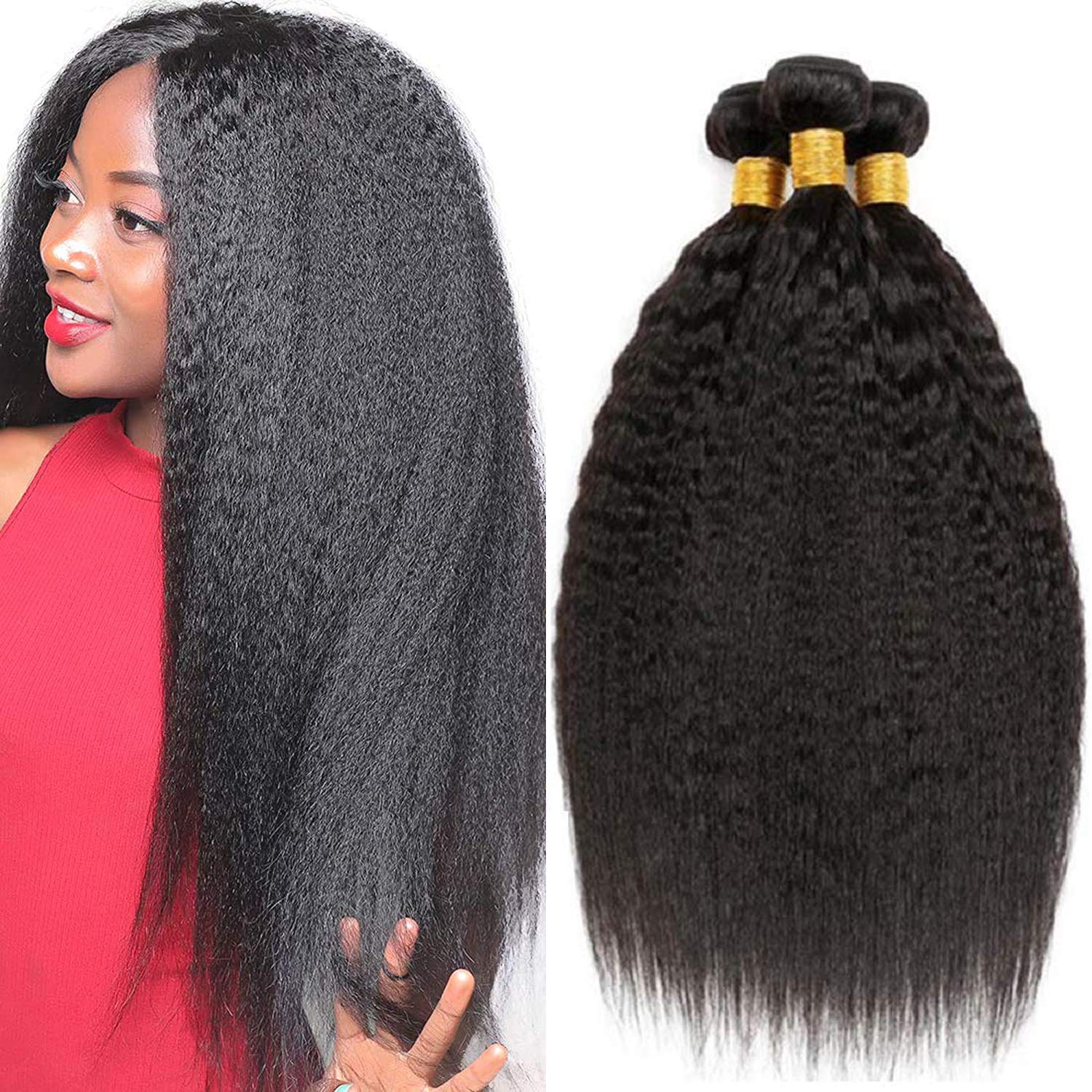 Brazilian Human Hair Kinky Straight 4 Bundles With 4*4 Lace Closure 10A Grade 100% Remi Human Hair - Amanda Hair