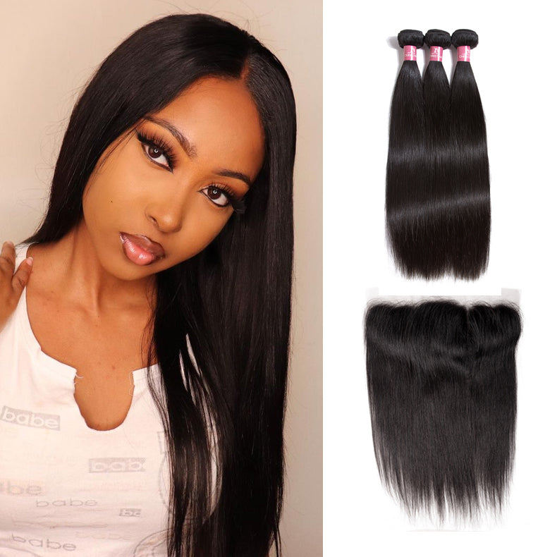 Amanda Indian Straight Hair 3 paquetes con 13 * 4 Lace Frontal 10A Grade 100% Remy Human Hair 