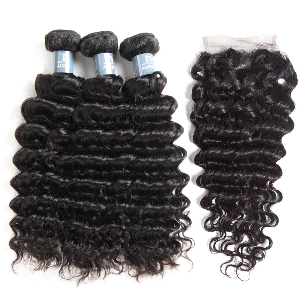 Amanda Indian Hair Kinky Curly 4 paquetes con 4 * 4 Cierre de encaje 9A Grado 100% Cabello humano sin procesar