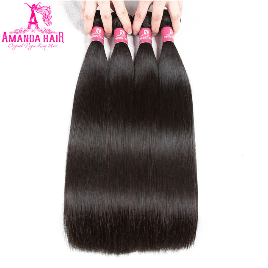 Cheveux Raides Brésiliens 4 Bundles Avec 4 * 4 Lace Closure 10A Grade 100% Remy Human Hair - Amanda Hair 