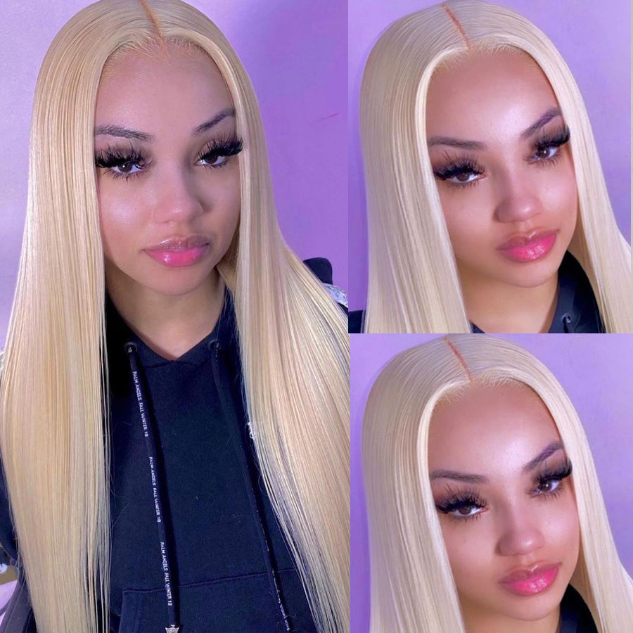 Straight Blonde Wigs 613 Straight 5x5 HD Transparent Lace Closure Wig