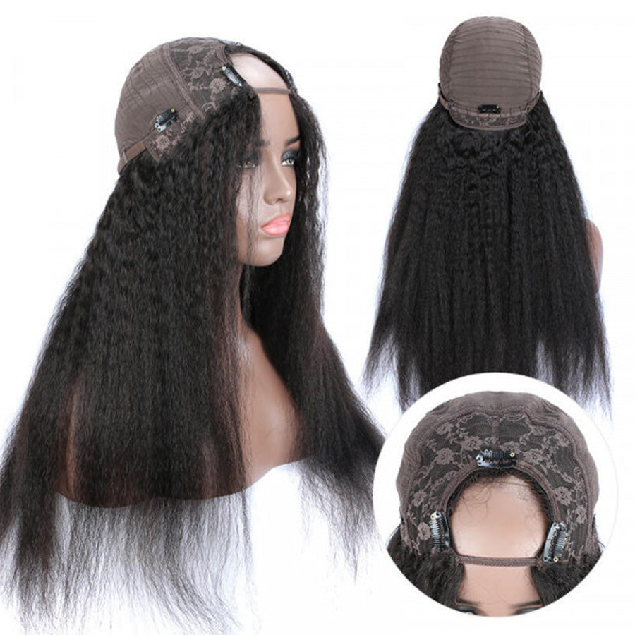 Kinky Straight U Part Human Hair Wigs 150% Density U Shape Leave Out Glueless Wigs - Amanda Hair