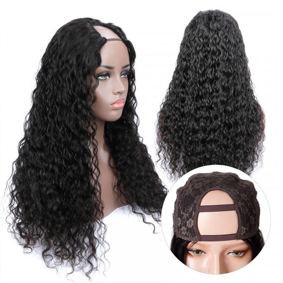Water Wave U Part Human Hair Wigs 150% Density U Shape Leave Out Glueless Wigs - Amanda Hair