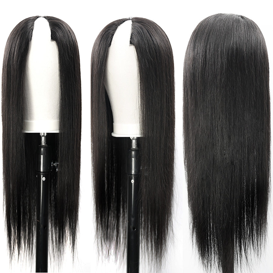 V Part Straight Wig Human Hair Glueless Wigs For Beginner- Amanda Hair