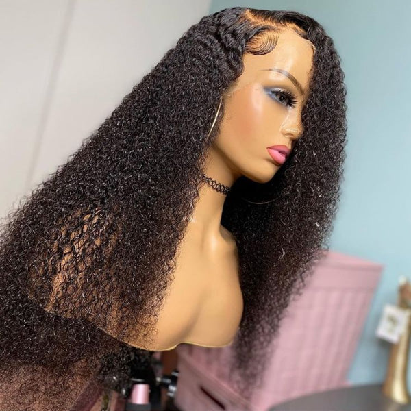 Glueless Long Kinky Curly Hair 13*4 HD Lace Front Human Virgin Hair Wig 150% /180%/250% Density-Amanda Hair