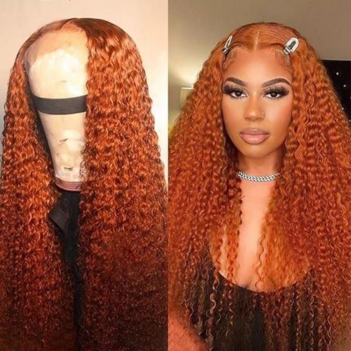 Ginger Orange Curly Lace Front Perruques Cheveux Humains Pré-Plumés Cannelle Couleur Chaude Perruques-Amanda Hair
