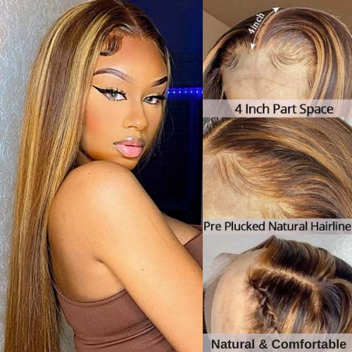Piano Color straight Highlight Wig Pre Plucked 13x4 HD Lace frontal Human Hair Wigs-Amanda Hair
