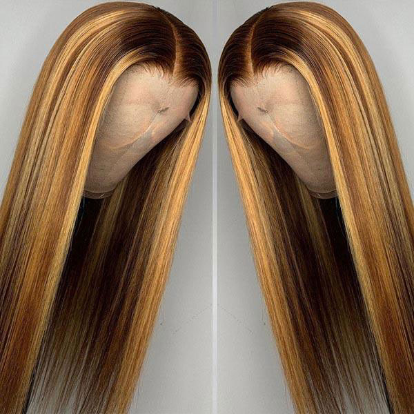 Piano Color straight Highlight Wig Pre Plucked 13x4 HD Lace frontal Human Hair Wigs-Amanda Hair