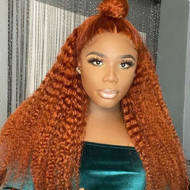 Ginger Orange Curly Lace Front Perruques Cheveux Humains Pré-Plumés Cannelle Couleur Chaude Perruques-Amanda Hair