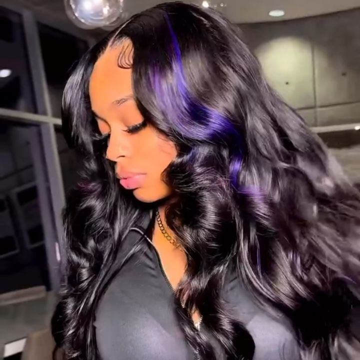 Highlight Purple Body Wave Hair Transparent Lace Front Color Wigs Human Hair Glueless Frontal Wig For Women-Amanda Hair