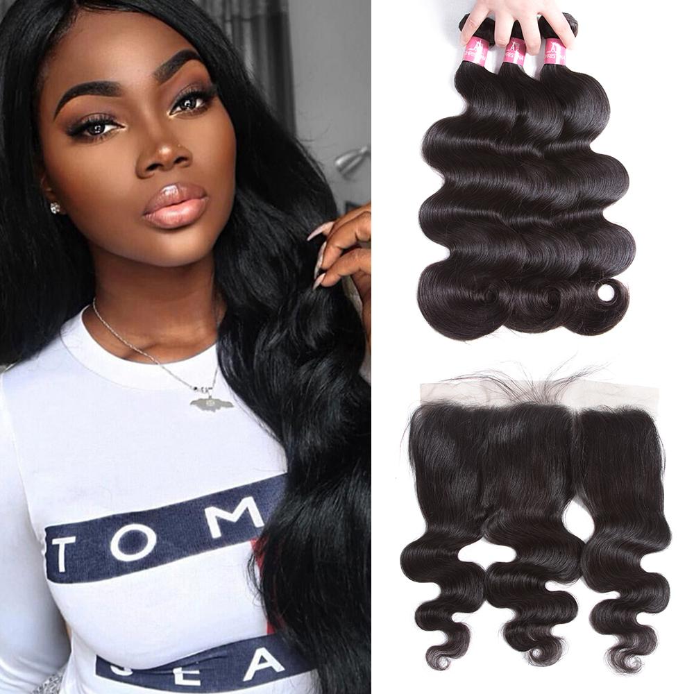 Body Wave 3 Bundles With 13*4 Frontal Weave Natural Color Indian 100% Remi Human Hair Sale Hair - Amanda Hair