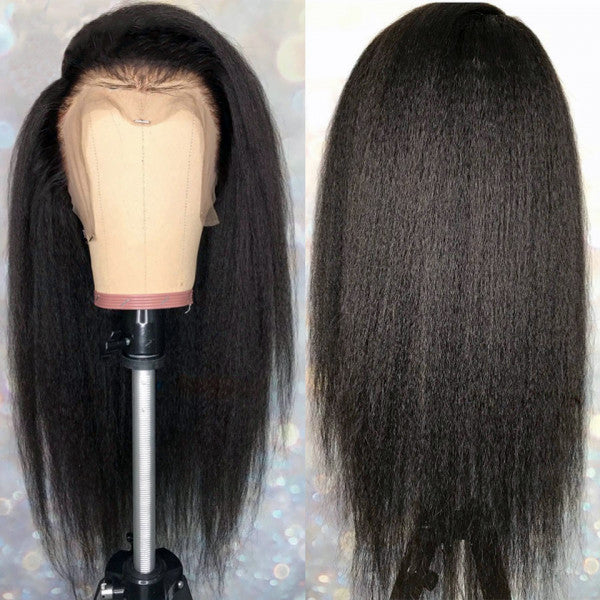 13x6 Glueless Lace Front Wig Kinky Straight Virgin Human Hair Wigs