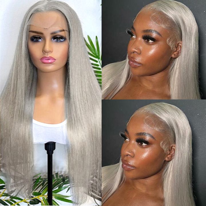 Ash Grey Straight 4x4/5x5/13x4  Lace Closure/Frontal Transaparent  HD Lace  Silver Wigs Pre-plucked with Baby Hair
