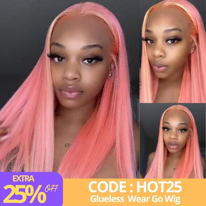 AmandaHair Highlight #613 Straight 13x4 Lace Front Pink peluca transparente Glueless Lace Color de moda pelucas elegante joven lindo peinado 