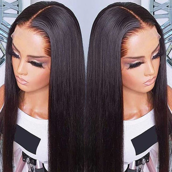 150% Density Straight Human Hair Lace Part Wigs Natural Hairline Middle Part Frontal Wig - Amanda Hair