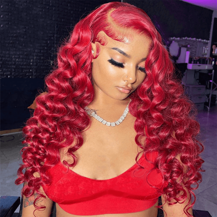 Burgundy Lace Front Wig 99J Red Wand Curly Human Hair Wigs Colored HD Transparent Preplucked Red Wine Hair Wig-Amanda Hair
