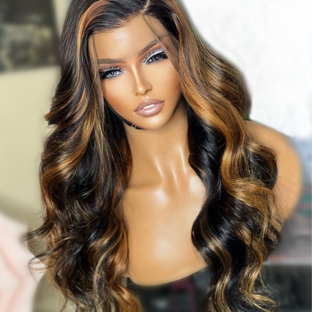 Amanda Balayage Pre Plucked 1B/30 Highlight Blond Color Body Wave Human Hair 13x4 Lace Front Wigs 180% Desnsity
