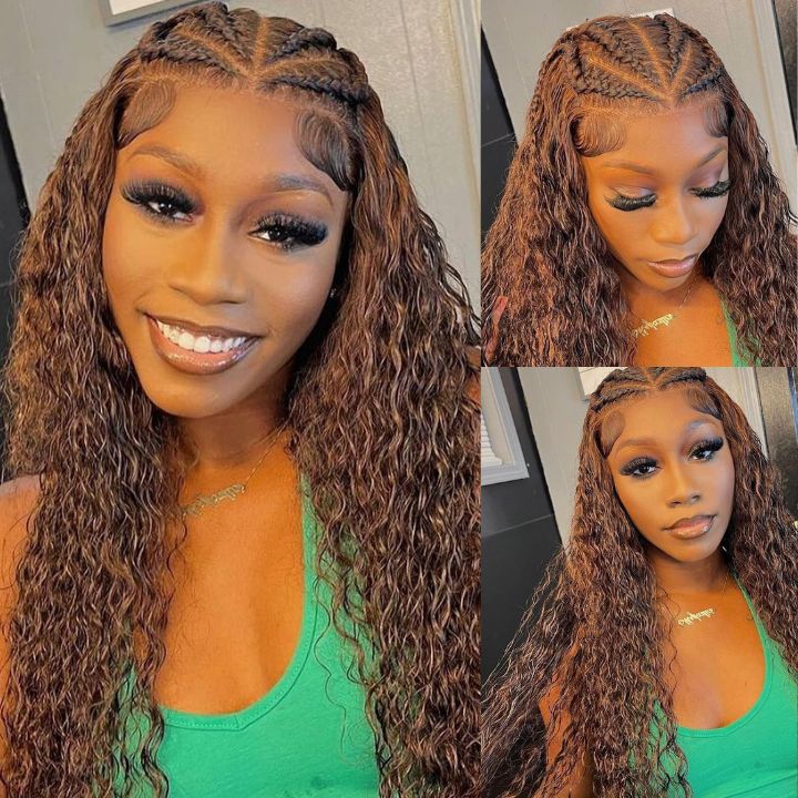 Chestnut Water Wave 13*6 HD Lace Wigs Deep Hairline 100% Human Hair Transparent Lace Front Wigs-Amanda Hair