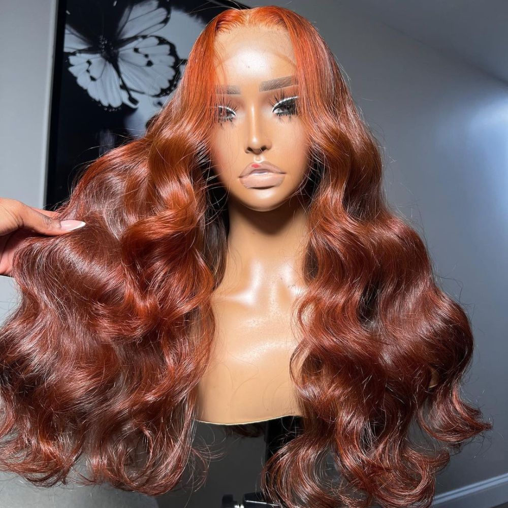 Venta flash Extra 50% de descuento £¬Código£ºHALF50, Money Piece Highlight Naranja claro Transparente Lace Front Pelucas de cabello humano Body Wave 13x4 / 4x4 Color de encaje Peluca-Amanda Hair