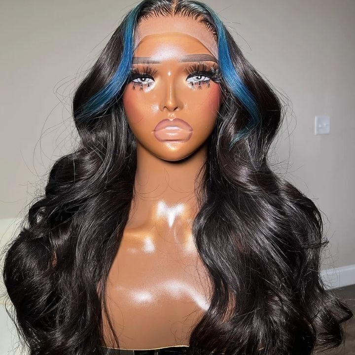 Highlight Money Piece Light Blue Transparent Lace Front Human Hair Wigs Body Wave 13x4/4x4 Lace Color Wig-Amanda Hair