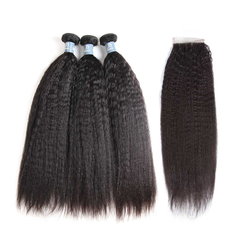 Amanda Indian Hair Kinky Straight 3 Bundles With 4*4 Lace Closure 9A Grade 100% Unprocessed Human Hair Hot Item