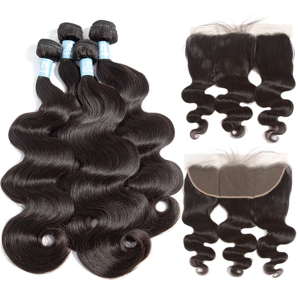 Amanda Hair Mongolian Body Wave 4 Bundles With 13*4 Lace Frontal 9A Grade 100% Unprocessed Human Hair