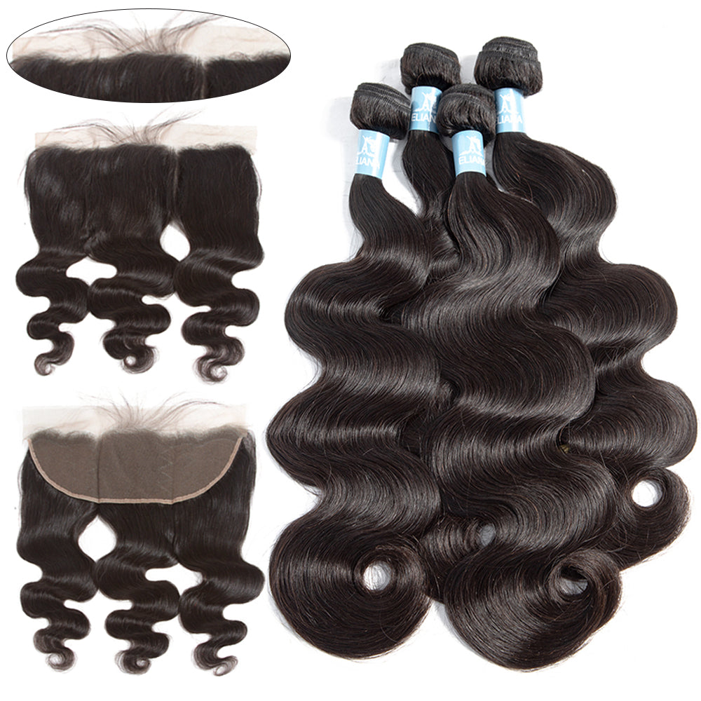 Amanda Hair Malaysian Body Wave 4 paquetes con 13 * 4 Frontal de encaje 9A Grado 100% cabello humano sin procesar 