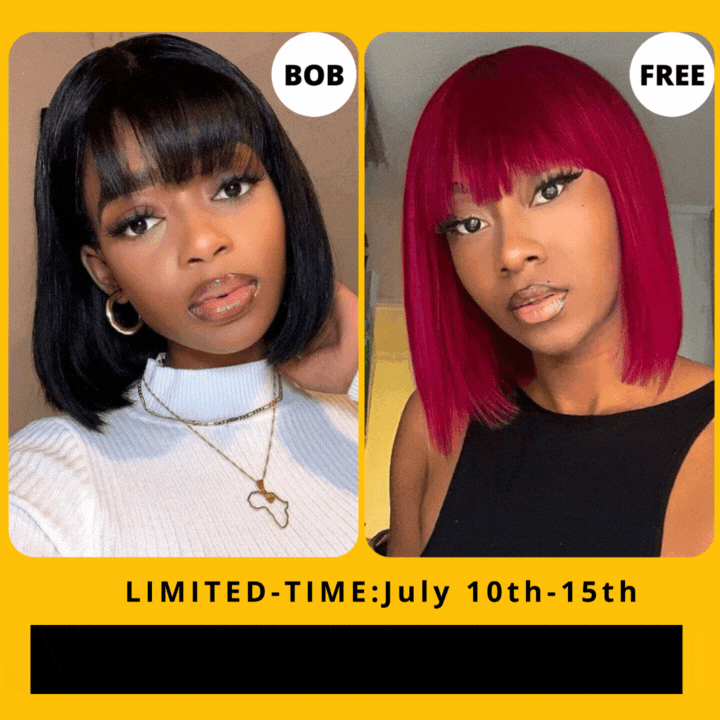 Flash Sale: Buy Straight Bob Wig With Bangs, Get 99j Same Length One For Free, Machine Made No Lace Wig