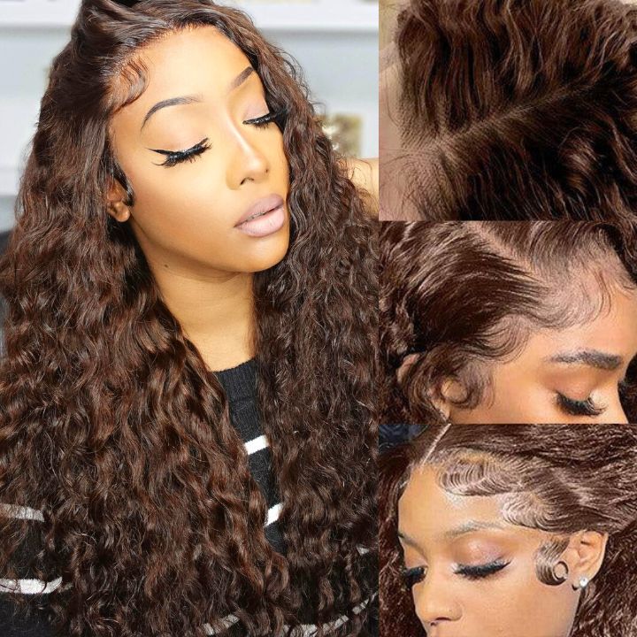Chestnut Deep Wave HD Lace Wigs Deep Hairline 100% Human Hair Transparent Lace Front Wigs-Amanda Hair