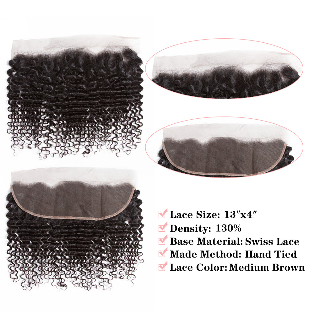 Amanda Indian Hair Deep Wave 3 paquetes con 13 * 4 Frontal de encaje 10A Grado 100% Remi Cabello humano Cabello ondulado atractivo