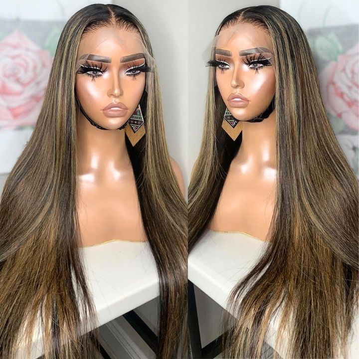 Highlight Light Blonde Glueless Transparent Lace Closure Human Hair Straight/Body Wave Wigs 5x5 Lace Part Colored Wig-Amanda Hair