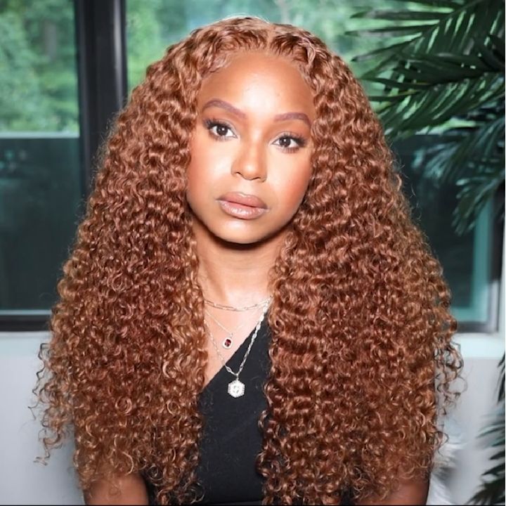 Long Kinky Curly Human Hair Light Chestnut Brown Lace Front Wigs Preplucked Medium Auburn Hair Color Wigs