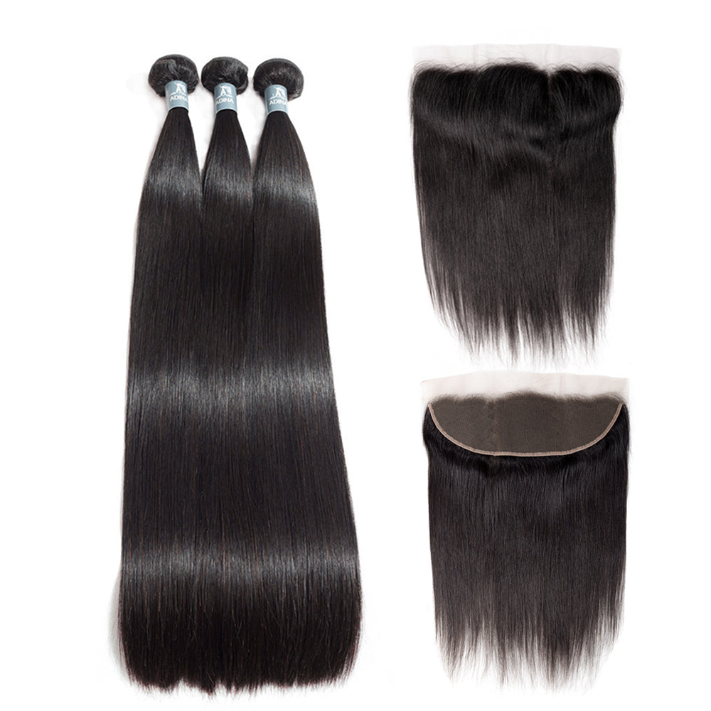Amanda Mongolian Straight Hair 3 Bundles con 13 * 4 Lace Frontal 9A Grade 100% Cabello humano sin procesar Sin enredos 