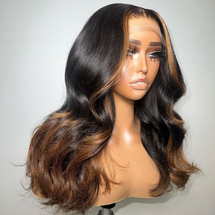 Glueless Money Piece Brown Mix Black Body Wave 13x4 / 6x4.5 Fermeture Lace Colord Wig -Amanda Hair