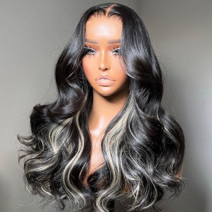 Money Piece Light Blonde Mix Black Body Wave 13x4/6x4.5 Closure Glueless Lace Colord Wig -Amanda Hair