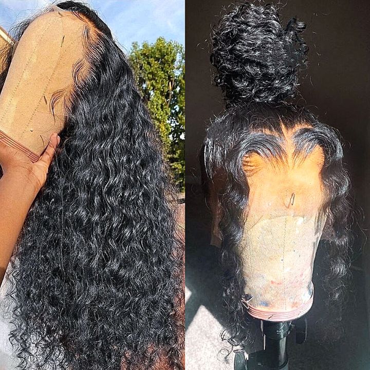 360 Frontal 22" Water Wave Wig Human Hair Wavy Wig Pre Plucked Natural Hairine With Baby Hair-Amanda Hair