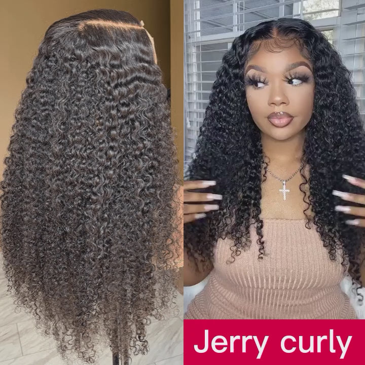 5x5 HD Lace Closure Long Jerry Curly Hair Wig 150% /180% /250% Density Long Hair Curls 5 By 5 Closure Wig-Amanda Hair
