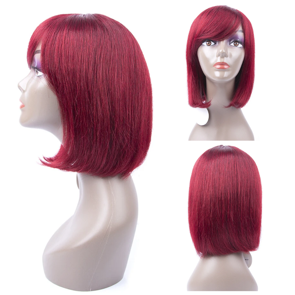 Glueless Straight Hair Burgundy Wig 1b/99j Color Straight Hair No Lace Wigs With Bangs-Amanda Hair