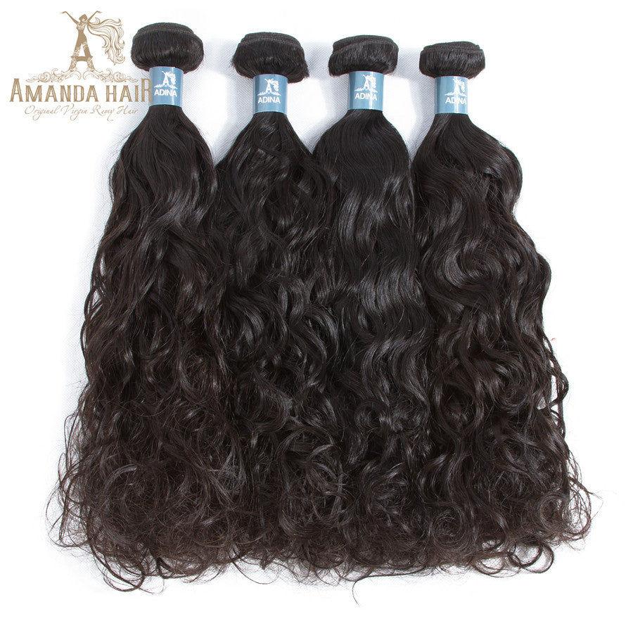 Amanda Indian Hair Water Wave 4 paquetes con 4 * 4 Cierre de encaje 9A Grado 100% Cabello humano sin procesar