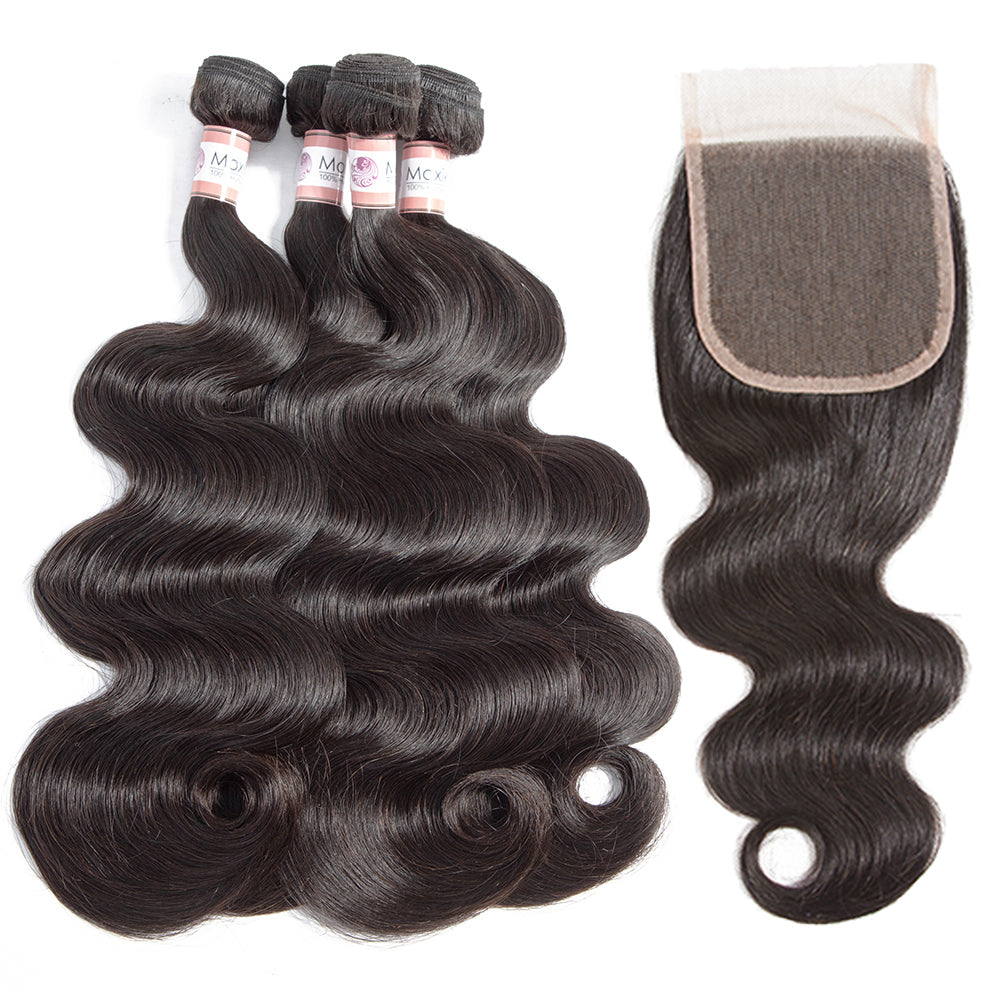 Brasileño Body Wave 4 paquetes con cierre de encaje 4 * 4 10A Grado 100% cabello humano Remi - Amanda Hair