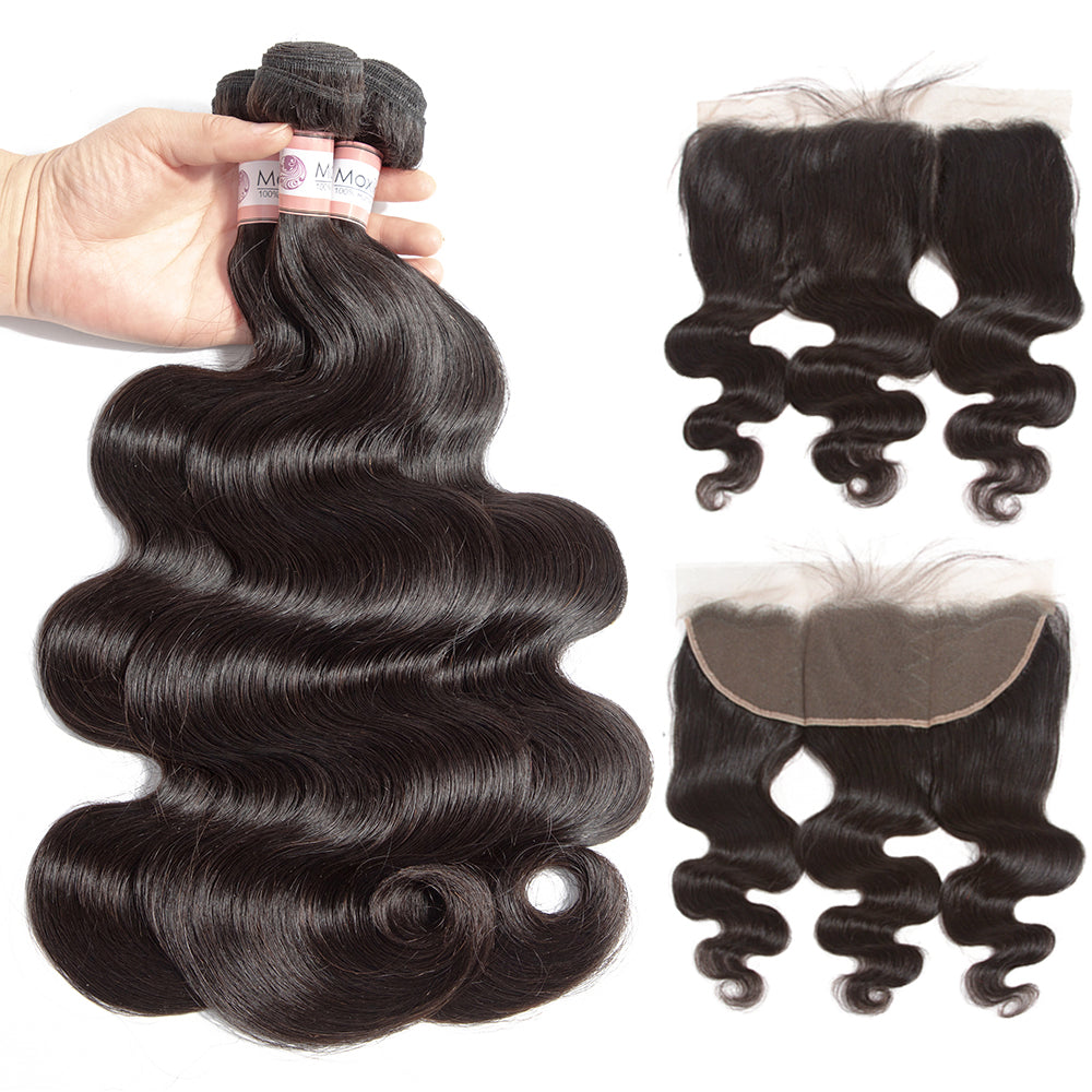 Body Wave 3 Bundles With 13*4 Frontal Weave Natural Color Indian 100% Remi Human Hair Sale Hair - Amanda Hair