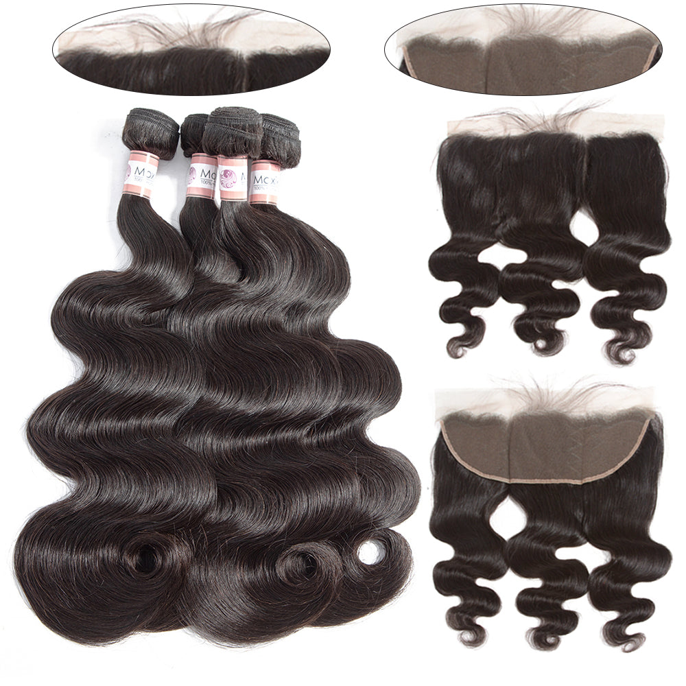 Brazilian Body Wave 4 paquetes con 13 * 4 Lace Frontal 10A Grade 100% Remi Human Hair - Amanda Hair 