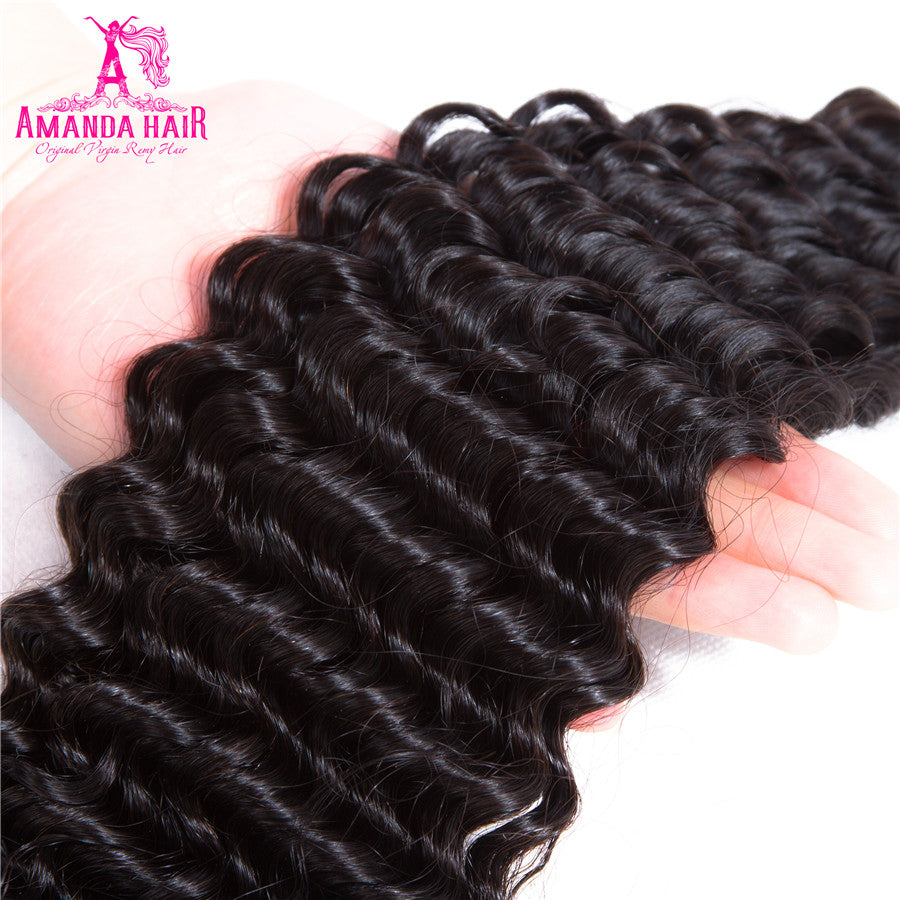 Amanda Malaysian Hair Kinky Curly 4 Bundles With 13*4 Lace Frontal 10A Grade 100% Remi Human Hair Soft Shiny Wave Hair