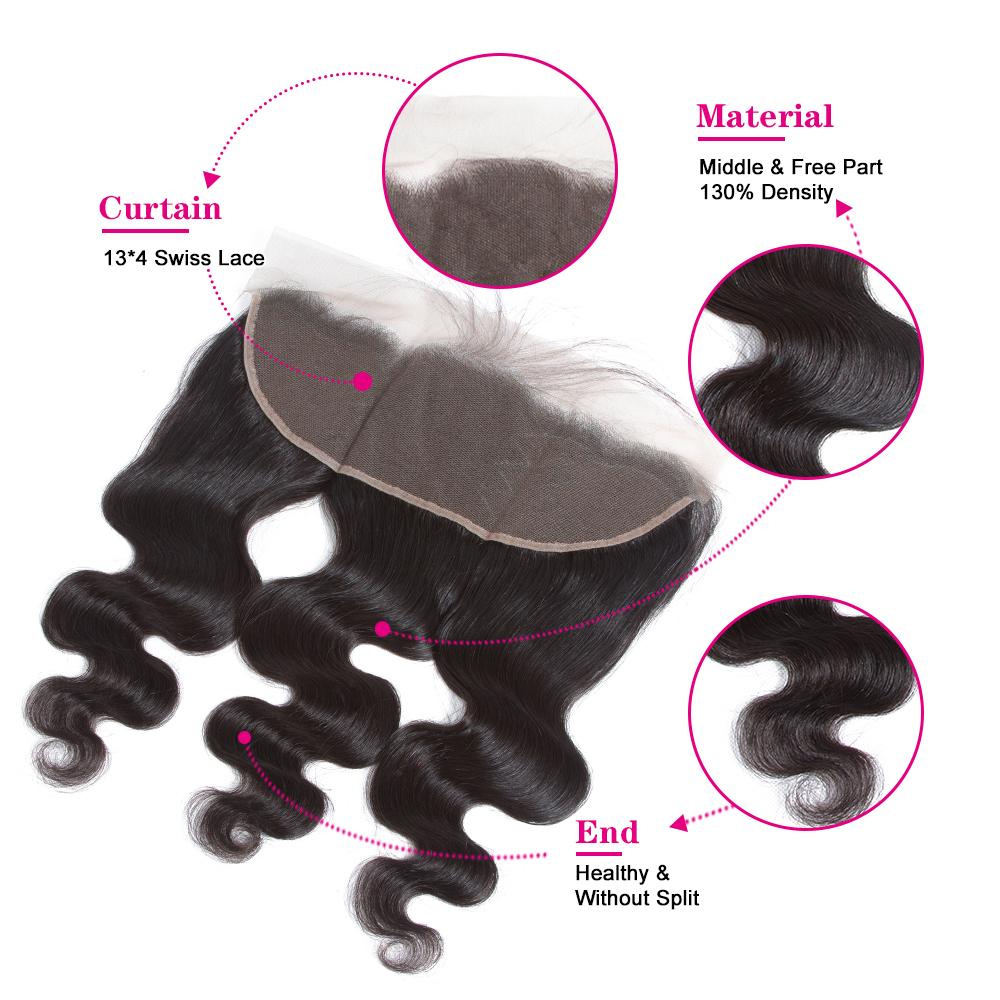 Cabello brasileño 9A Body Wave 3 paquetes con 13 * 4 encaje frontal 100% cabello humano sin procesar - Amanda Hair 